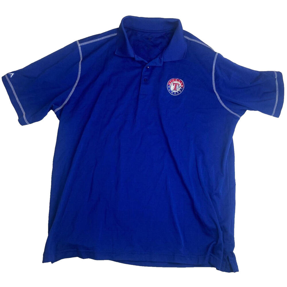Texas Rangers Polo Shirts Mens XL Blue Striped Antigua